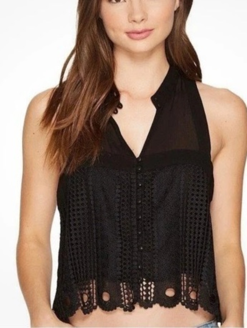 Free People Black Crochet Lace Sleeveless Crop Top